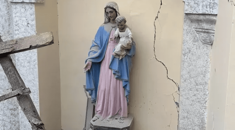 Image of the Virgin Mary in the rubble of the Cathedral of Alexandria in Turkey, Feb. 6, 2023. | Credit: Facebook Antuan Ilgit SJ