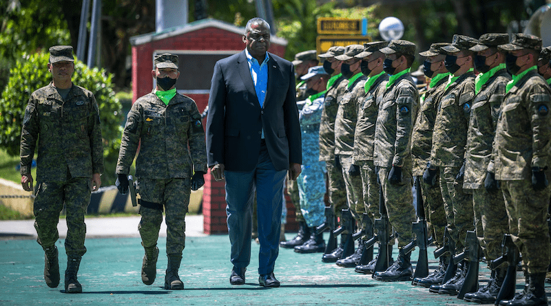 Secretary of Defense Lloyd J. Austin III is welcomed to Camp Navarro, Zamboanga, Philippines, Feb. 1, 2023. Photo Credit: Chad McNeeley, DOD