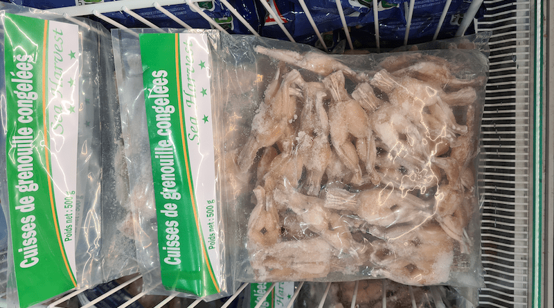 Frozen frogs’ legs on sale in a French supermarket, August 2022. Photo by Sandra Altherr / Pro Wildlife