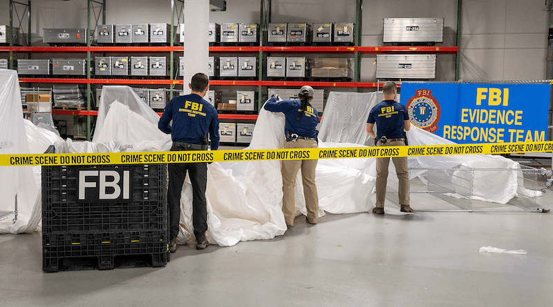 FBI Special Agents assigned to the Evidence Response Team process material recovered from the Chinese balloon. Photo Credit: Federal Bureau of Investigation, Wikipedia Commons