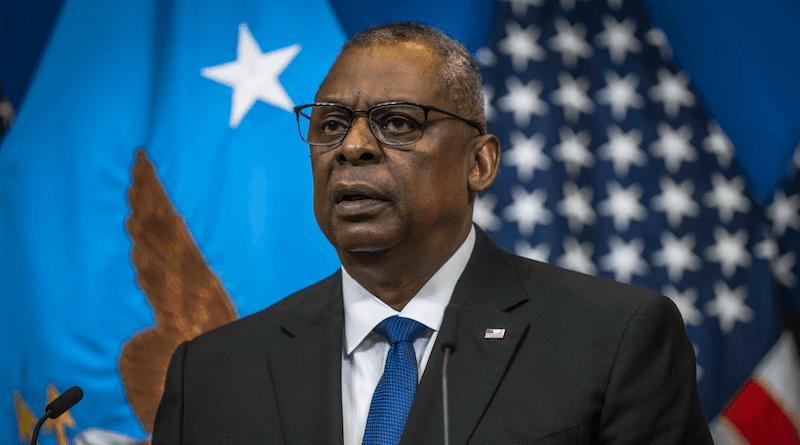 Secretary of Defense Lloyd J. Austin III answers questions during a press conference. Photo Credit: Chad McNeeley, DOD