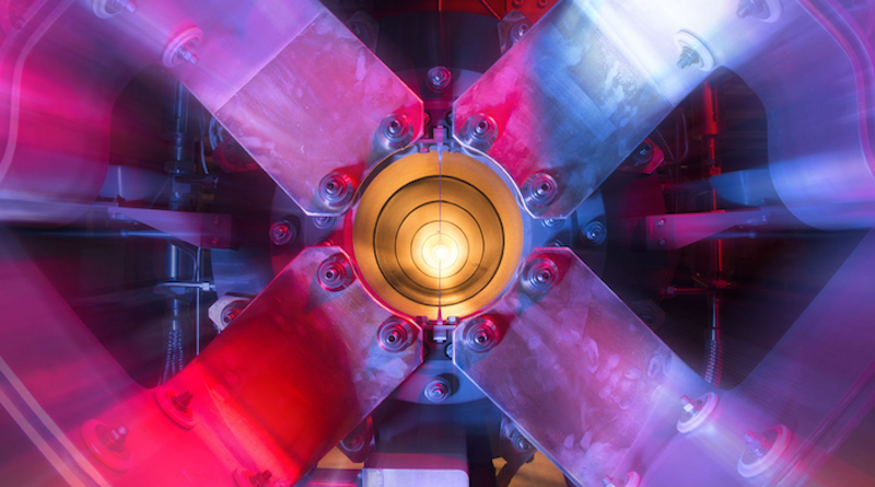 Members of the international collaboration MINERvA, including University of Rochester researchers, used a particle accelerator at Fermilab—a portion of which is shown in a stylized image above—to create a beam of neutrinos to investigate the structure of protons. The work was part of the MINERvA experiment, a particle physics experiment to study neutrinos. CREDIT: Reidar Hahn/Fermilab