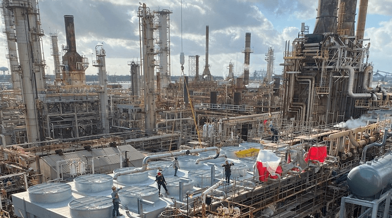 The St. Bernard Renewables LLC (SBR) biorefinery plant currently under construction is co-located with PBF’s Chalmette Refinery in Louisiana, US. Photo Credit: Eni
