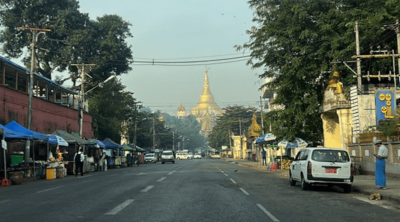 The streets of Yangon, Myanmar, are mostly empty on Feb. 1, 2023, as citizens stage a silent strike to mark the second anniversary of the military coup that overthrew the democratically elected government. Photo Credit: RFA