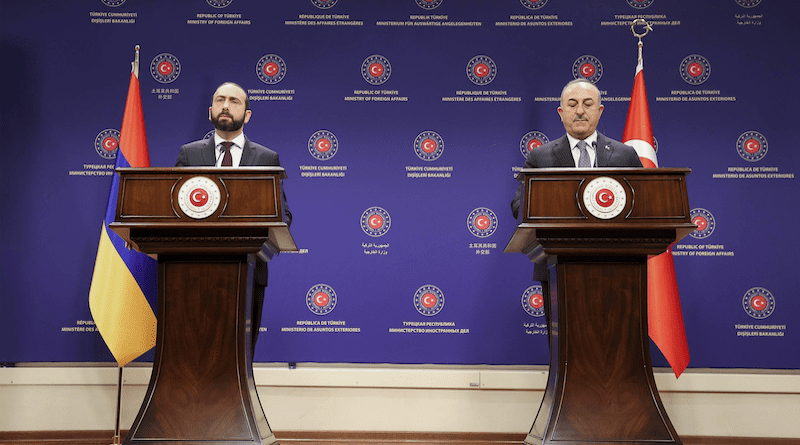 Armenia's Foreign Minister Ararat Mirzoyan with Foreign Minister of Turkey Mevlut Cavusoglu. Photo Credit: Armenian MFA