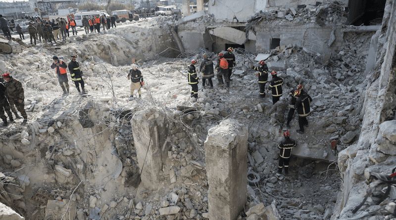 Rubble in Aleppo following the devastating earthquake. Copyright: Sevim Turkmani/OCHA