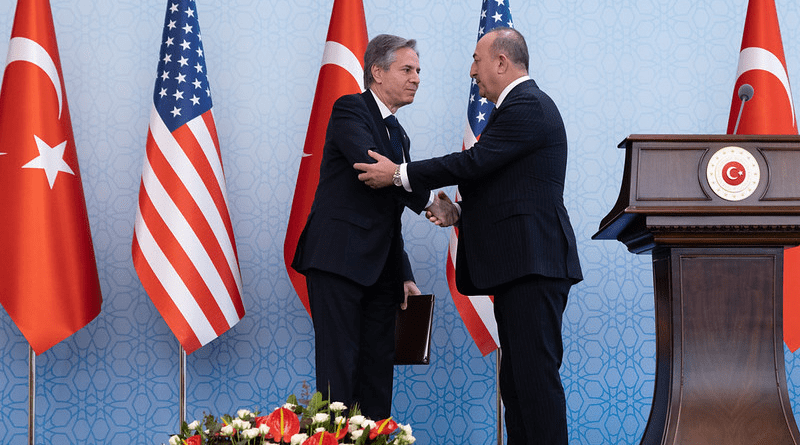 Secretary Antony J. Blinken meets with Turkish Foreign Minister Mevlut Cavusoglu in Ankara, Türkiye, on February 20, 2023. [State Department photo by Chuck Kennedy/ Public Domain]