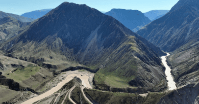 The site of the proposed Kambar-Ata-1 dam and hydropower plant on the Naryn River in Kyrgyzstan. Photo Credit president.kg, RFE/RL