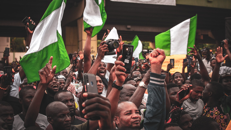 nigeria flag people protest demonstration