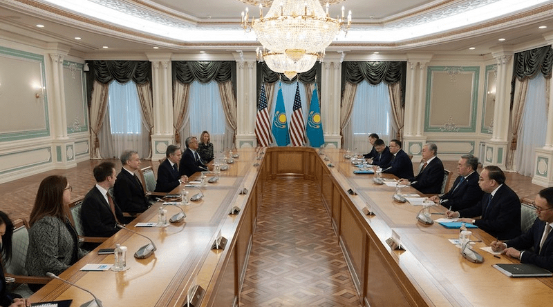 Secretary of State Antony J. Blinken meets with President Kassym-Jomart Tokayev at the Ak Orda Presidential Palace in Astana, Kazakhstan, on February 28, 2023. [State Department photo by Chuck Kennedy/ Public Domain]