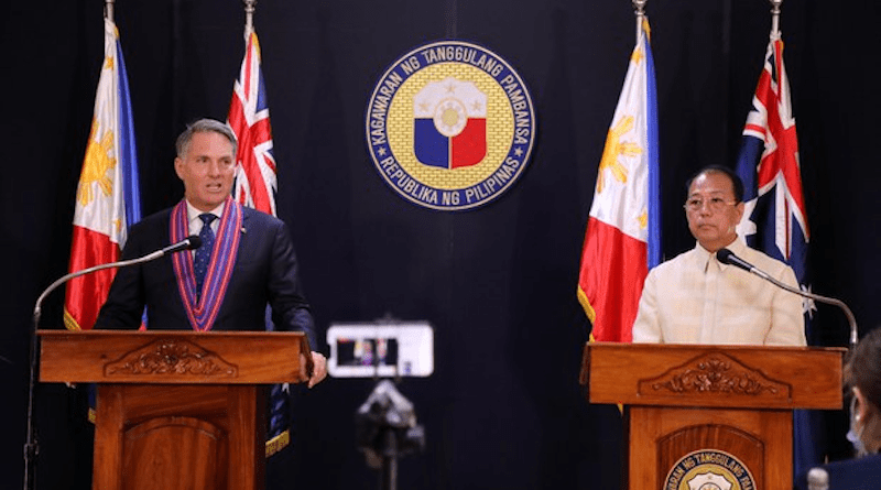Australian Defense Minister Richard Marles answers questions from reporters during a joint press conference with Philippine counterpart Carlito Galvez Jr. after their meeting in Manila, Feb. 22, 2023. Handout photo/Philippine Department of National Defense