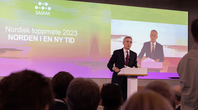 NATO Secretary General Jens Stoltenberg speaking at the Cooperation Committee of the Nordic Labour Movement (SAMAK) Nordic Summit. Photo Credit: NATO