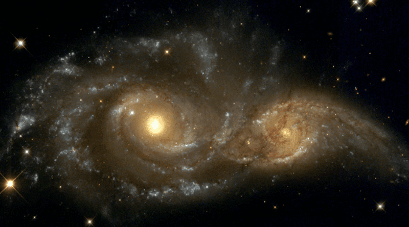 The colliding spiral galaxies NGC 2207 and IC 2163. Image: NASA and The Hubble Heritage Team