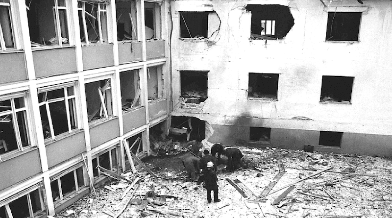 The Radio Free Europe broadcasting building in Munich after the bomb attack on February 21, 1981. Photo Credit: Richard H. Cummings / zvg RFE/RL
