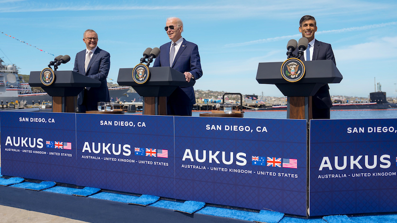 Australia's Prime Minister Anthony Albanese with US President Joe Biden and British Prime Minister Rishi Sunak announce Australia will purchase nuclear-powered attack submarines from the US. Photo Credit: White House