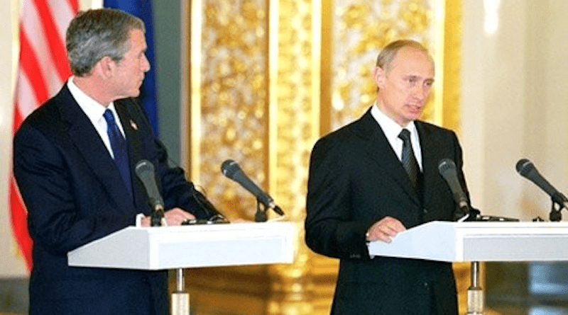 US President George W. Bush and Russia's President Vladimir Putin hold a joint press conference. Photo Credit: Kremlin.ru