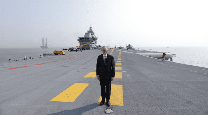 Australia's Prime Minister Anthony Albanese visits India’s aircraft carrier INS Vikrant. Photo Credit: India Navy