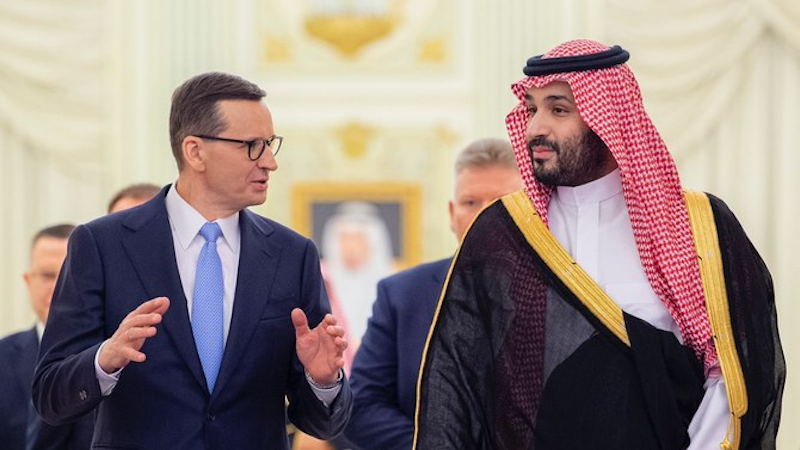 Saudi Arabia’s Crown Prince Mohammed bin Salman with Poland's Prime Minister Mateusz Morawiecki. (SPA)