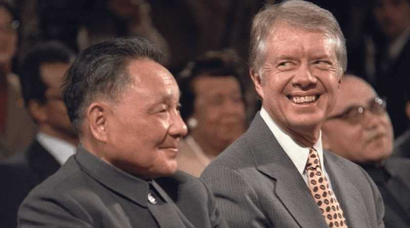 Chinese leader Deng Xiaoping and US President Jimmy Carter in January 1979 during Sino-American signing ceremony in Washington. Source: Wikipedia