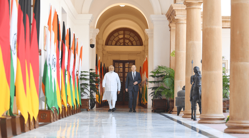 India's PM Narendra Modi meets the Federal Chancellor of the Federal Republic of Germany, Mr. Olaf Scholz at Hyderabad House, in New Delhi on February 25, 2023. Photo Credit: Office PM India
