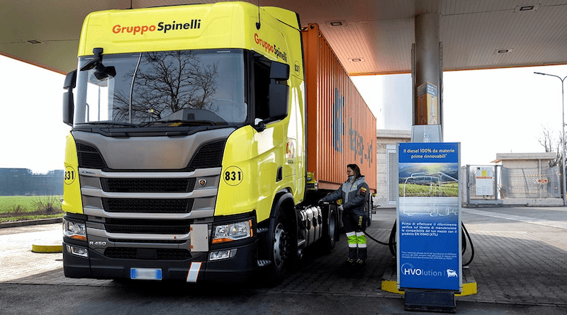 Eni Sustainable Mobility and the Spinelli Group have signed a two-year contract to power the group's fleet with HVOlution, a diesel fuel produced from 100% renewable raw materials. Photo Credit: Eni