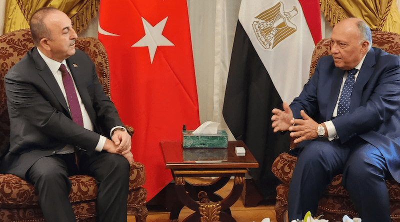 Turkey's Foreign Minister Mevlüt Çavuşoğlu with Egypt's FM Sameh Shoukry in Cairo. Photo Credit: Egypt Foreign Ministry
