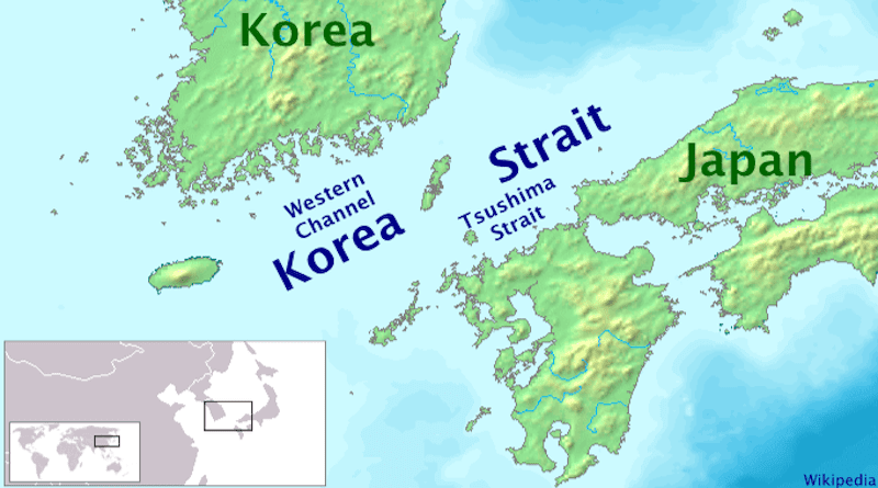 Location of the Tsushima Strait, also known as the Eastern Channel of the Korea Strait. Credit: Wikipedia Commons