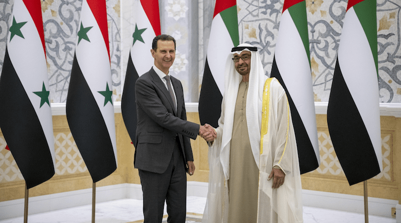Syria's President Bashar Assad with UAE President Sheikh Mohamed bin Zayed. Photo Credit: UAE President Twitter