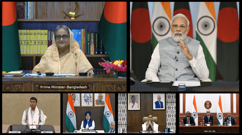 India's PM Narendra Modi and the Bangladesh Prime Minister, Smt. Sheikh Hasina jointly inaugurates the India-Bangladesh Friendship Pipeline (IBFP) from Siliguri (India) to Parbatipur (Bangladesh) via video conferencing on March 18, 2023. Photo Credit: India PM Office
