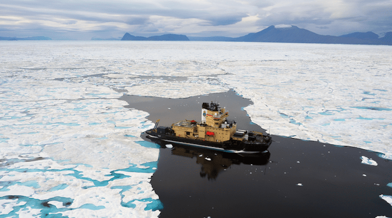 Icebreaker Oden in the sea ice north of Greenland CREDIT: Martin Jakobsson, Stockholm University