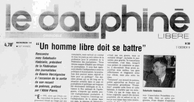 Sabahudin Hadžialić – Interview given to “La Dauphine libere”, newspaper from Grenoble, France, 1998 titled “Un homme libre doit se batre” during promotion of the book “Testament” in Franch language in France.