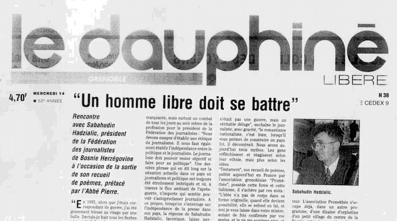 Sabahudin Hadžialić – Interview given to “La Dauphine libere”, newspaper from Grenoble, France, 1998 titled “Un homme libre doit se batre” during promotion of the book “Testament” in Franch language in France.