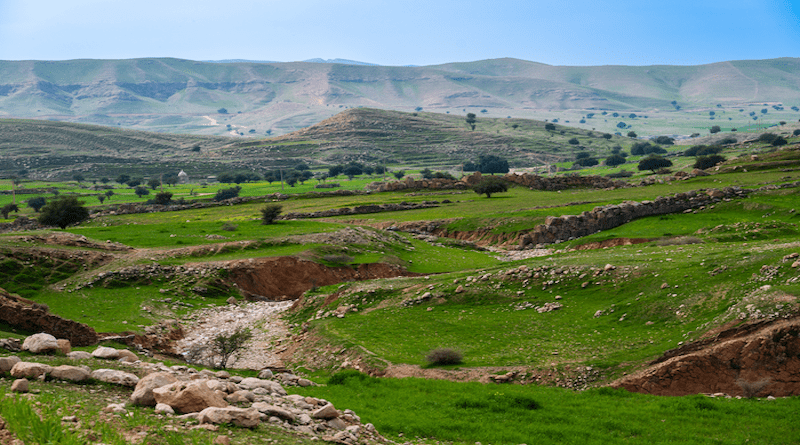 Upland terrain in the Zagros Mountains during Spring demonstrating the ‘greening’ of landscapes. CREDIT: Griffith University