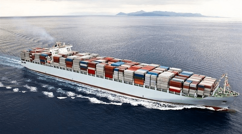 A container ship from the Islamic Republic of Iran Shipping Line Group. Photo Credit: Embajada de la R.I. de Irán en Venezuela, Twitter