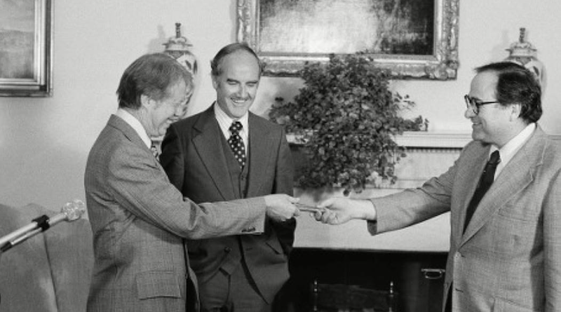 US President Jimmy Carter, and George McGovern with James Abourezk: Photo Credit: White House