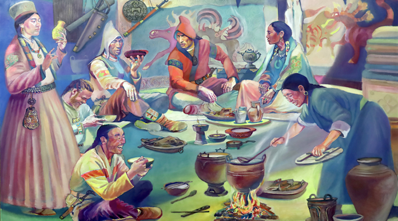 The Xiongnu built a multiethnic empire on the Mongolian steppe that was connected by trade to Rome, Egypt, and Imperial China. Artist reconstruction of life among the Xiongnu imperial elite by Galmandakh Amarsanaa. CREDIT: © Dairycultures Project