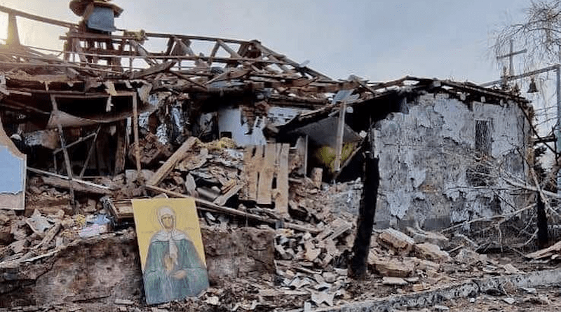 Church in Komyshuvakha, Zaporizhzhia region, destroyed by Russian shelling. Photo Credit: Ukraine Defense Ministry