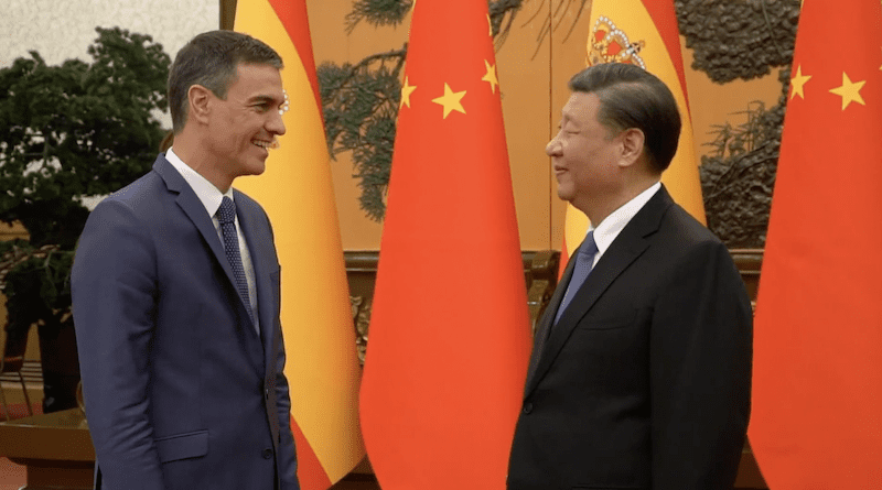 Spain's Prime Minister Pedro Sánchez meets with China's President Xi Jinping. Photo Credit: La Moncloa video screenshot