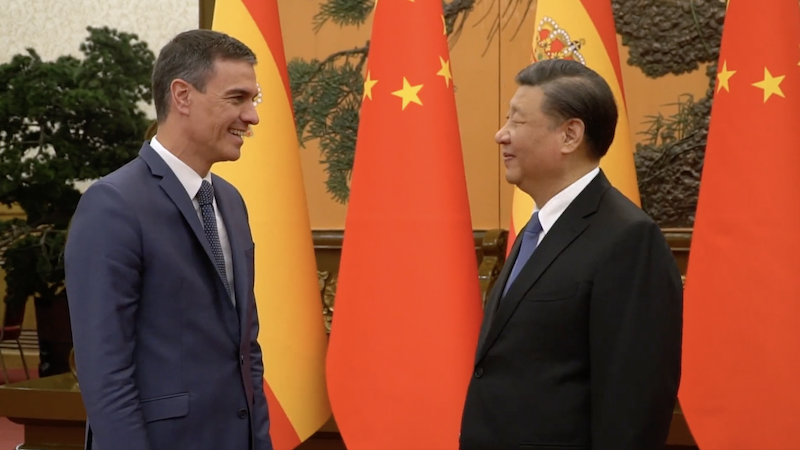 Spain's Prime Minister Pedro Sánchez meets with China's President Xi Jinping. Photo Credit: La Moncloa video screenshot