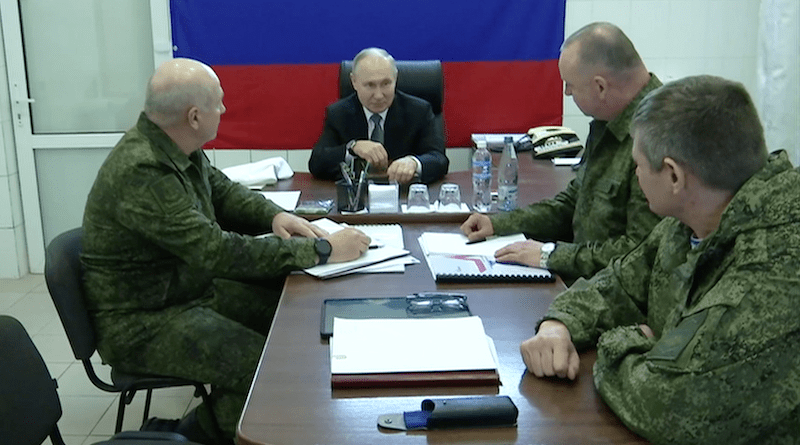 Russia's President Vladimir Putin visits the Headquarters of the Dnepr Group of Forces in the Kherson sector. Photo Credit: Kremlin.ru