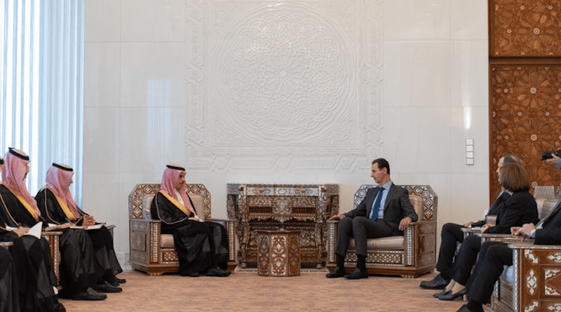 Saudi Arabia’s Foreign Minister Prince Faisal bin Farhan with Syria's President Bashar Assad. Photo Credit: AN