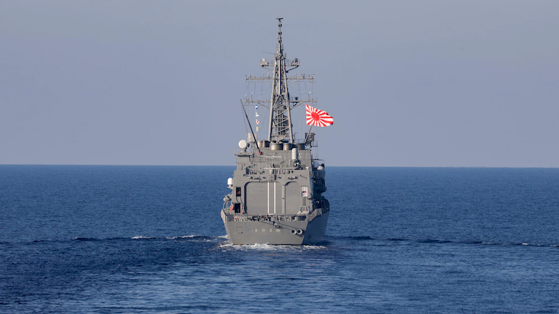 A Japanese destroyer steams through the South China Sea while conducting operations with the U.S. Navy, March 25, 2023. Photo Credit: Navy Petty Officer 1st Class Greg Johnson