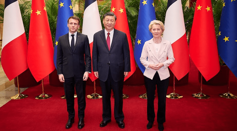 France's President Emmanuel Macron with China's President Xi Jinping, and European Commission President Ursula von der Leyen in Beijing, China, Apr. 6, 2023. Photo Credit: European Commission
