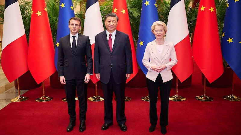 France's President Emmanuel Macron with China's President Xi Jinping, and European Commission President Ursula von der Leyen in Beijing, China, Apr. 6, 2023. Photo Credit: European Commission