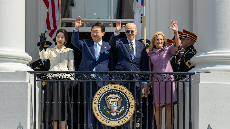 South Korea President Yoon Suk Yeol and First Lady Kim Keon Hee with U.S. President Joe Biden, First Lady Jill Biden at The White House. Photo Credit: The White House