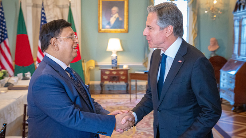 Secretary of State Antony J. Blinken meets with Bangladeshi Foreign Minister Abdul Momen at the State Department in Washington, DC, on April 10, 2023. [State Department photo by Freddie Everett/ Public Domain]