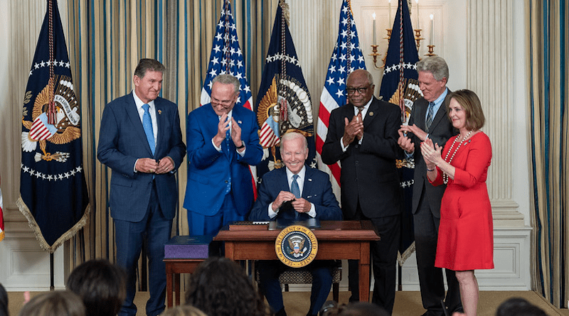 President Joe Biden signs H.R. 5376, the “Inflation Reduction Act of 2022”, Tuesday, August 16, 2022, in the State Dining Room of the White House. (Official White House Photo by Cameron Smith)