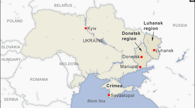 Locations of Ukraine, Crimea and Donetsk and Luhansk regions. Credit: VOA