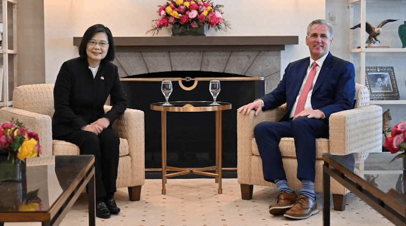 Taiwan's President Tsai Ing-wen with U.S. Speaker of the House Kevin McCarthy. Photo Credit: President of the Republic of China (Taiwan), Twitter