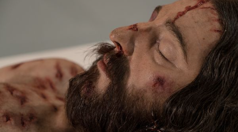 A close up of the hyper-realistic model of the crucified Jesus based on the Shroud of Turin. ARTISPLENDORE